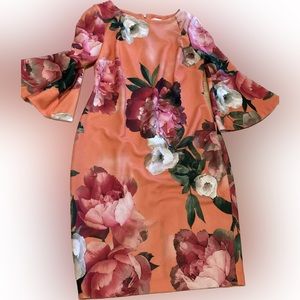 Calvin Klein Floral Bell Sleeve Sheath Dress Size 12